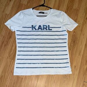 Karl Lagerfeld Sequin Logo T-Shirt Size Medium